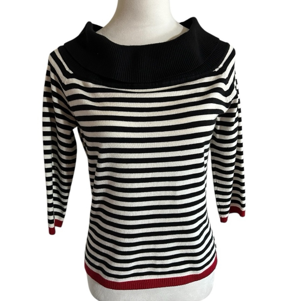 Jason Maxwell Black and White Striped Cowl Neck Sweater